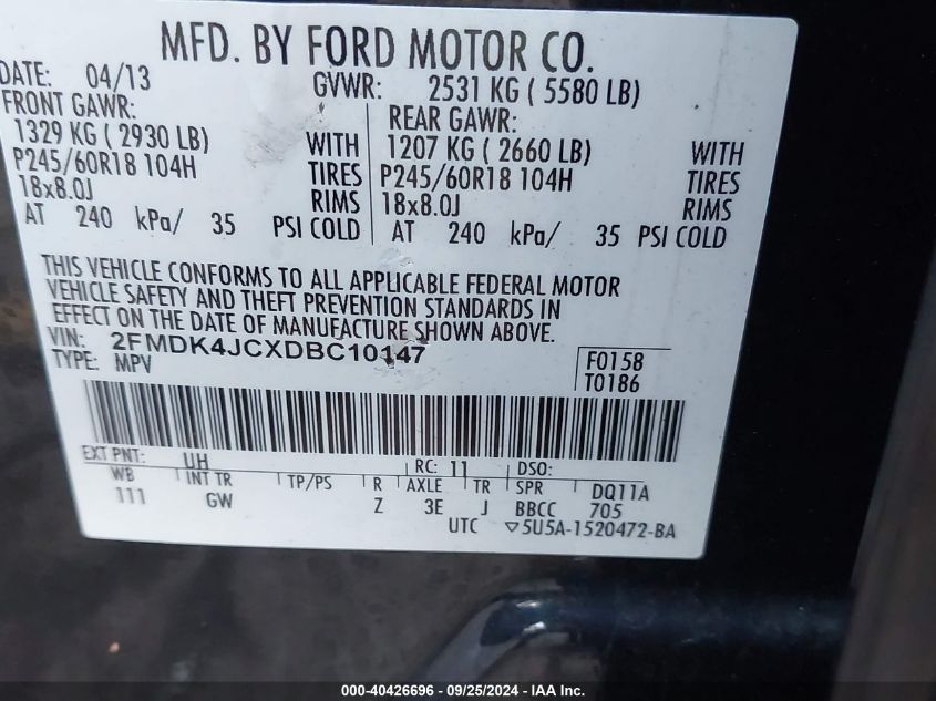 2FMDK4JCXDBC10147 2013 Ford Edge Sel