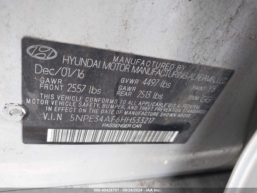 5NPE34AF6HH533217 2017 Hyundai Sonata Sport