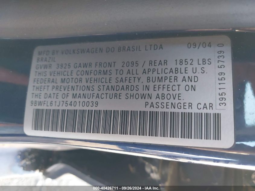 9BWFL61J754010039 2005 Volkswagen Golf Gl