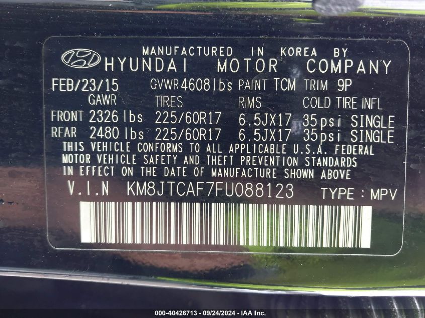 KM8JTCAF7FU088123 2015 Hyundai Tucson Gls