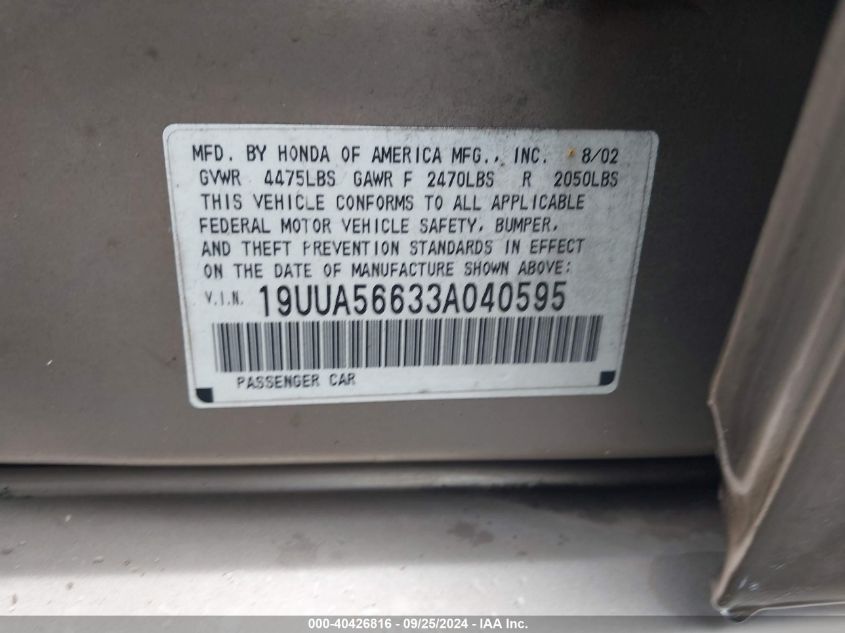 19UUA56633A040595 2003 Acura Tl 3.2