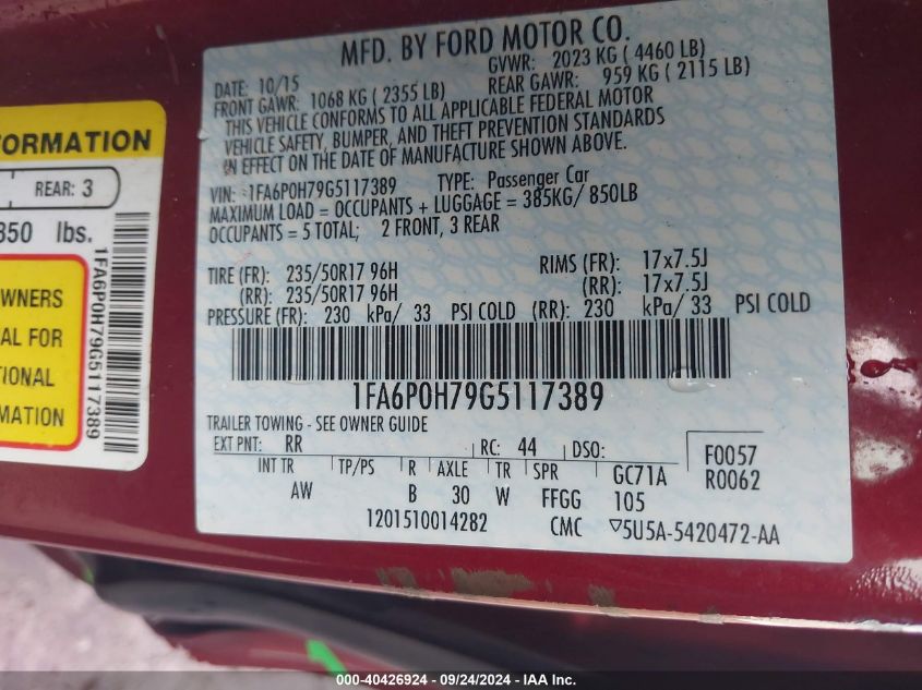 2016 FORD FUSION SE - 1FA6P0H79G5117389