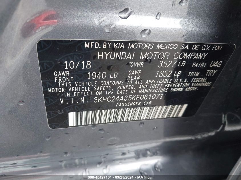 3KPC24A35KE061071 2019 Hyundai Accent Sel