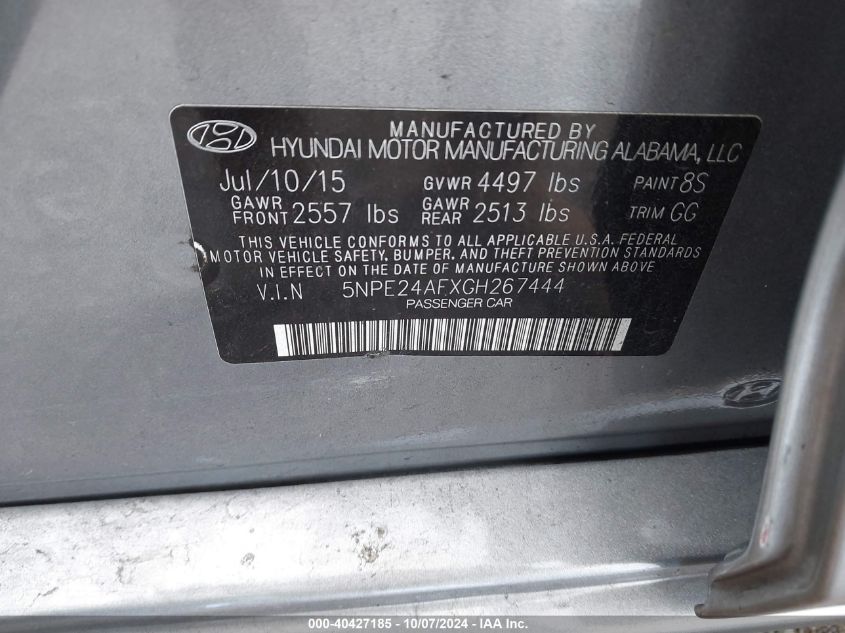 5NPE24AFXGH267444 2016 Hyundai Sonata Se