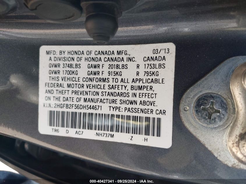 2HGFB2F56DH544671 2013 Honda Civic Lx