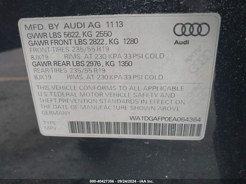 WA1DGAFP0EA064364 2014 Audi Q5 Premium Plus