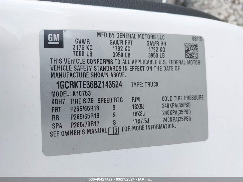 1GCRKTE36BZ143524 2011 Chevrolet Silverado 1500 Ltz