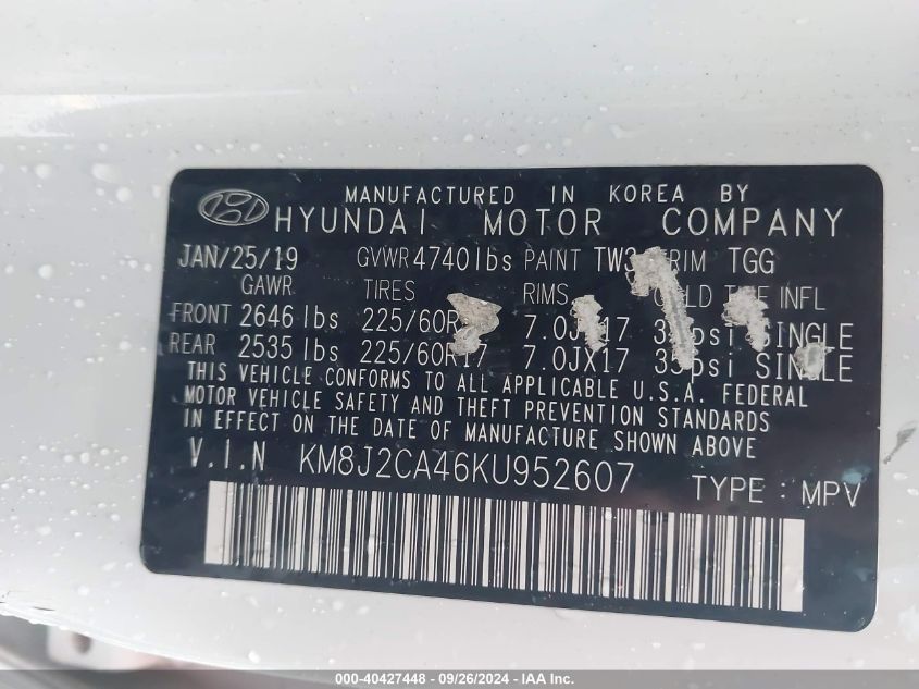 KM832CA46KU952607 2019 Hyundai Tucson