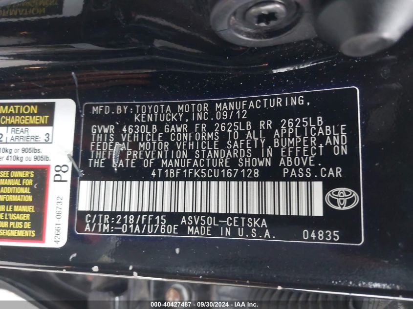 4T1BF1FK5CU167128 2012 Toyota Camry Se Limited Edition