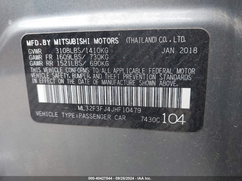 ML32F3FJ4JHF10479 2018 Mitsubishi Mirage G4 Es