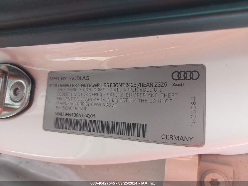 2016 AUDI A3 E-TRON 1.4T PREMIUM - WAUUPBFF3GA164204