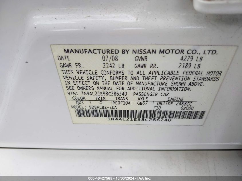 1N4AL21E98C286240 2008 Nissan Altima 2.5 S