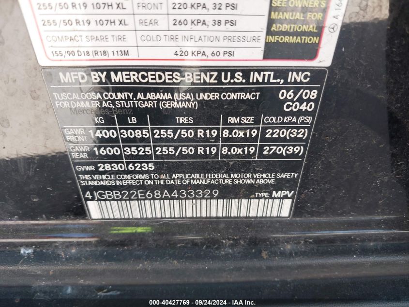 4JGBB22E68A433329 2008 Mercedes-Benz Ml 320 Cdi 4Matic