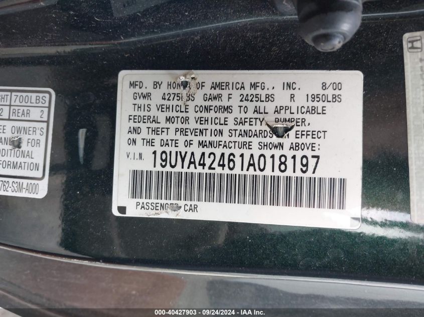 19UYA42461A018197 2001 Acura Cl 3.2 (A5)