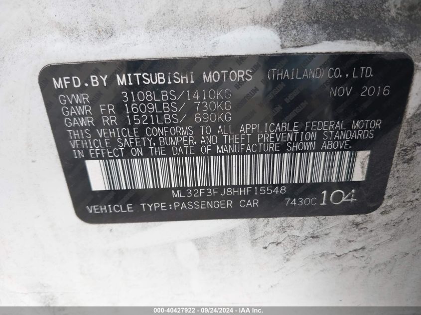 ML32F3FJ8HHF15548 2017 Mitsubishi Mirage G4 Es