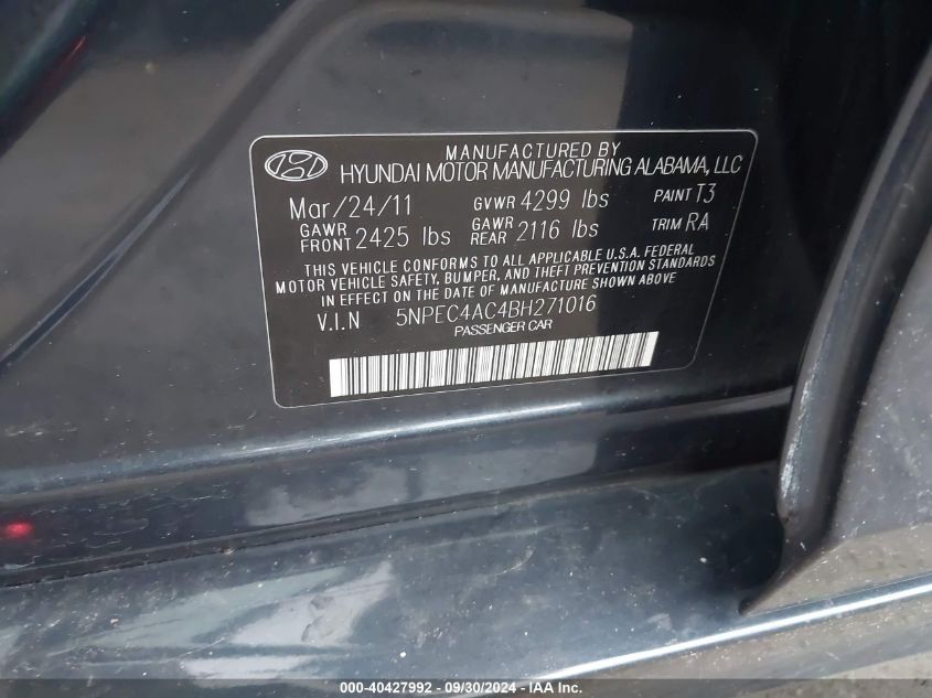 5NPEC4AC4BH271016 2011 Hyundai Sonata Se