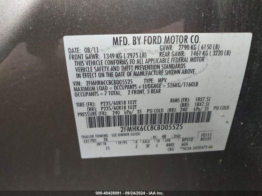 2FMHK6CC8CBD05525 2012 Ford Flex Sel