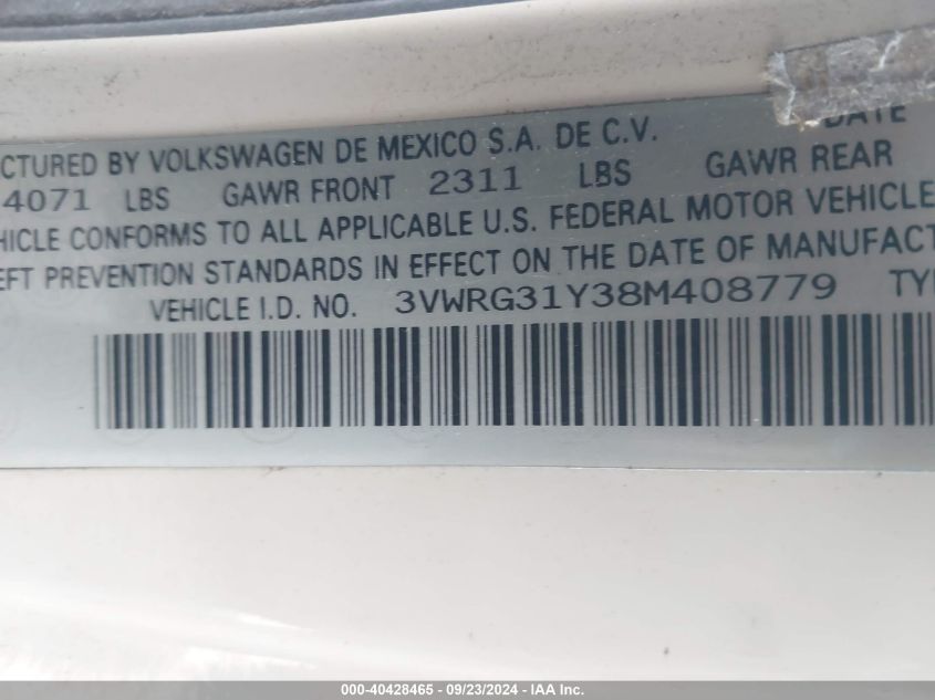 3VWRG31Y38M408779 2008 Volkswagen New Beetle Se