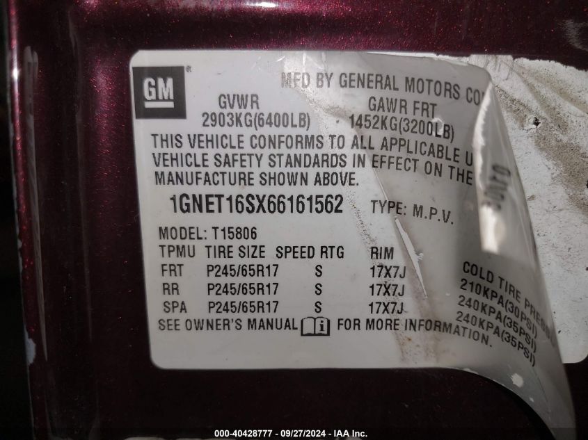 1GNET16SX66161562 2006 Chevrolet Trailblazer Ext Ls