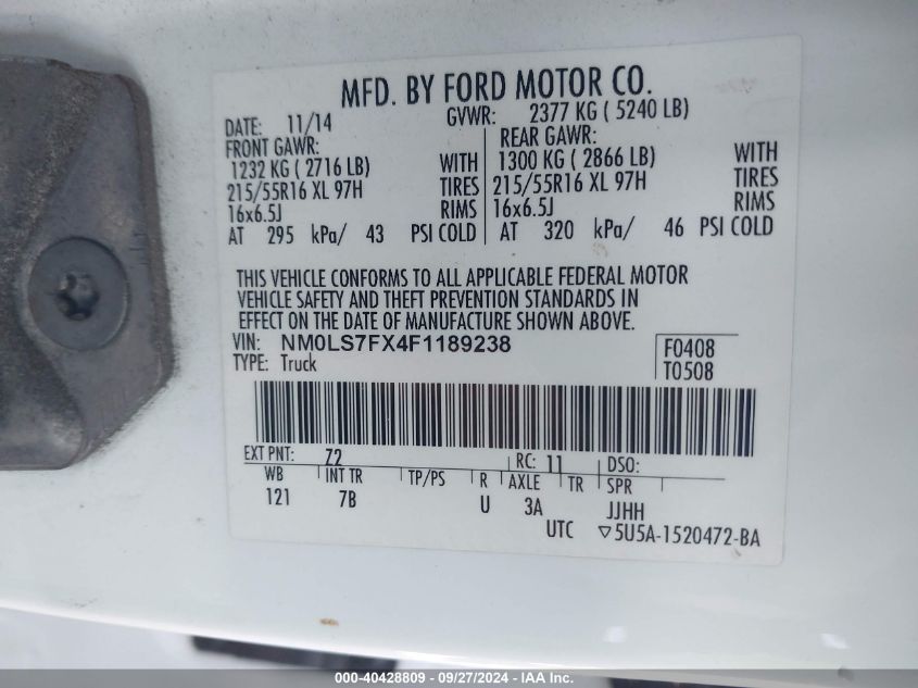 NM0LS7FX4F1189238 2015 Ford Transit Connect Xlt