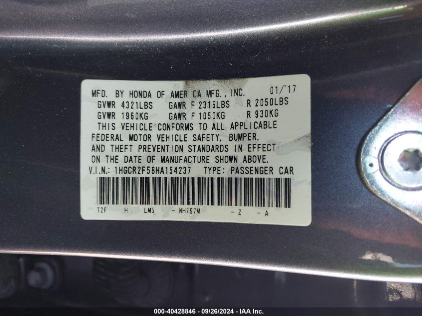 1HGCR2F58HA154237 2017 Honda Accord Sport