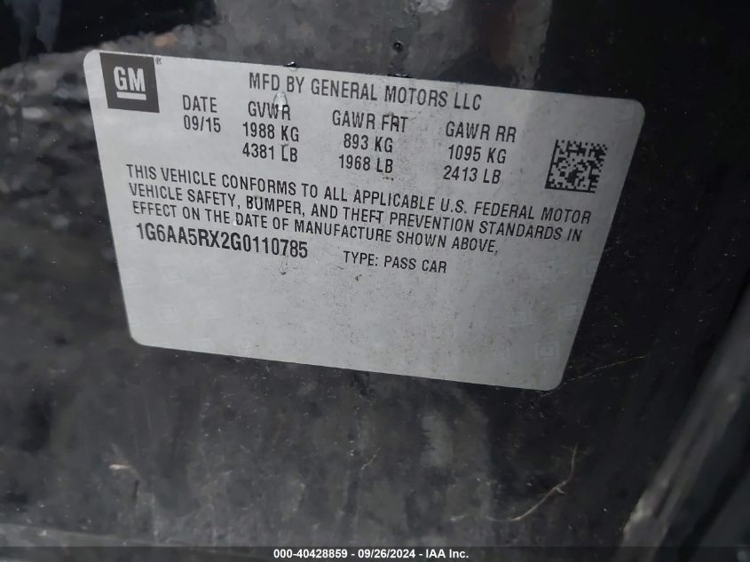 1G6AA5RX2G0110785 2016 Cadillac Ats Standard