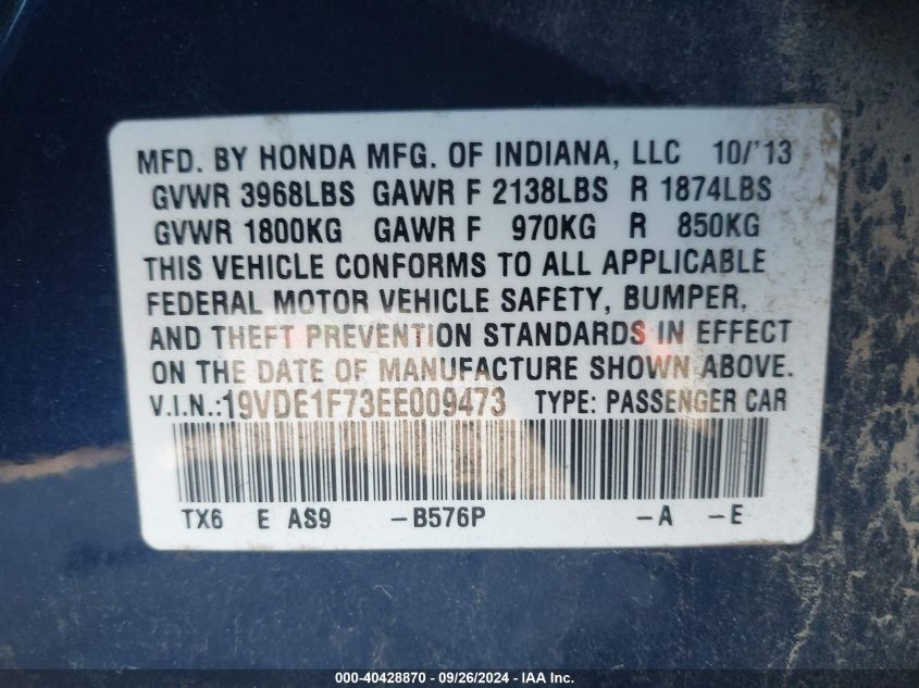 19VDE1F73EE009473 2014 Acura Ilx 20 Tech