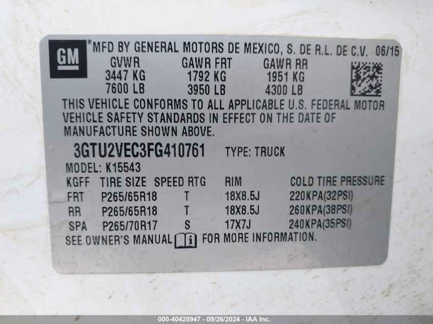 3GTU2VEC3FG410761 2015 GMC Sierra 1500 Slt