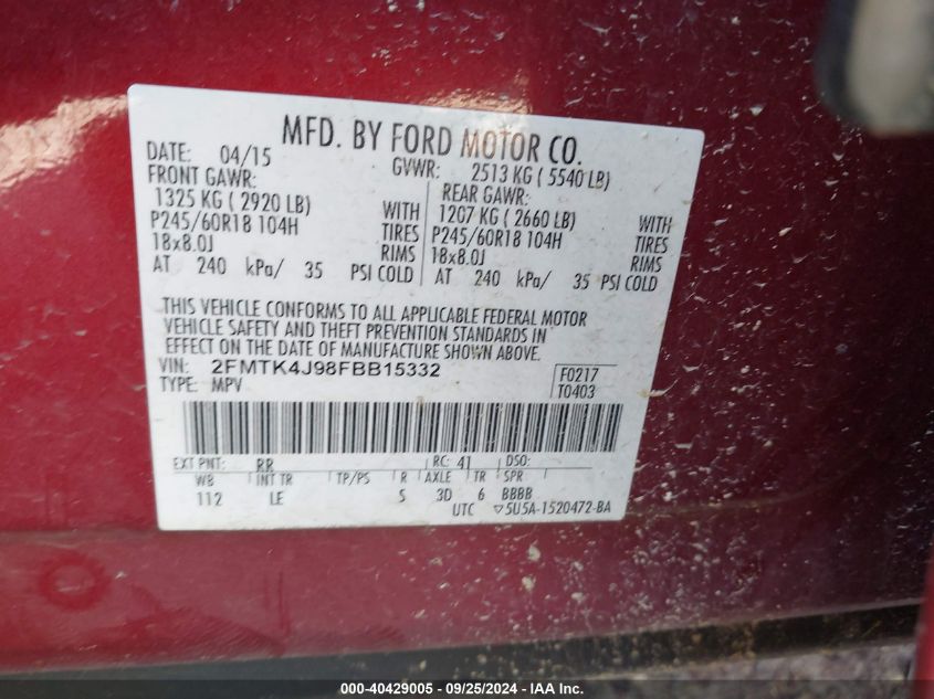 2FMTK4J98FBB15332 2015 Ford Edge Sel