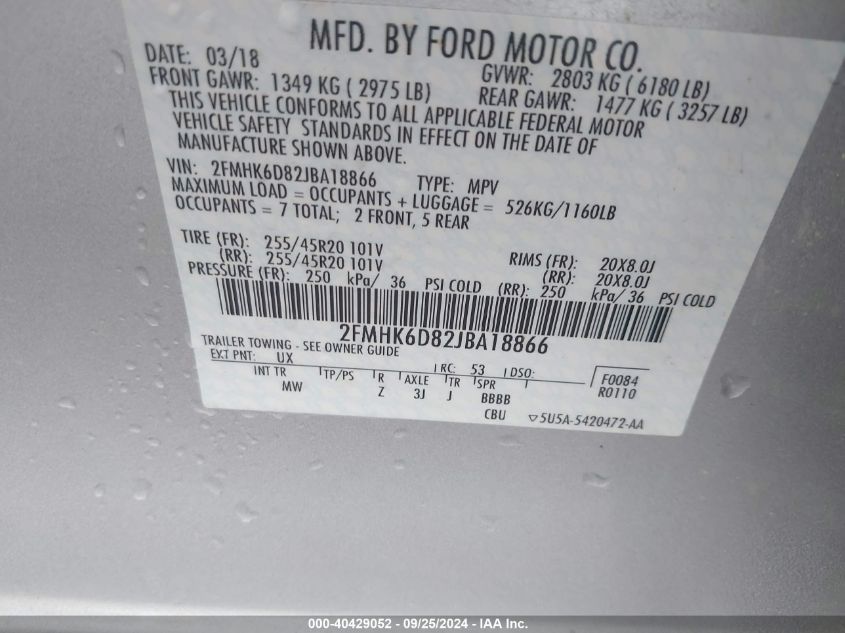 2FMHK6D82JBA18866 2018 Ford Flex Limited