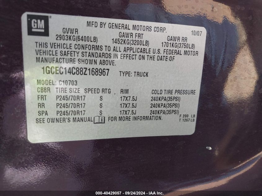 1GCEC14C88Z168967 2008 Chevrolet Silverado 1500 Work Truck