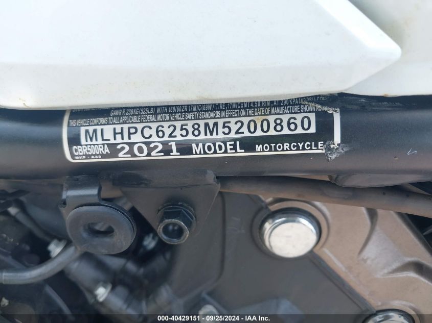 MLHPC6258M5200860 2021 Honda Cbr500 Ra