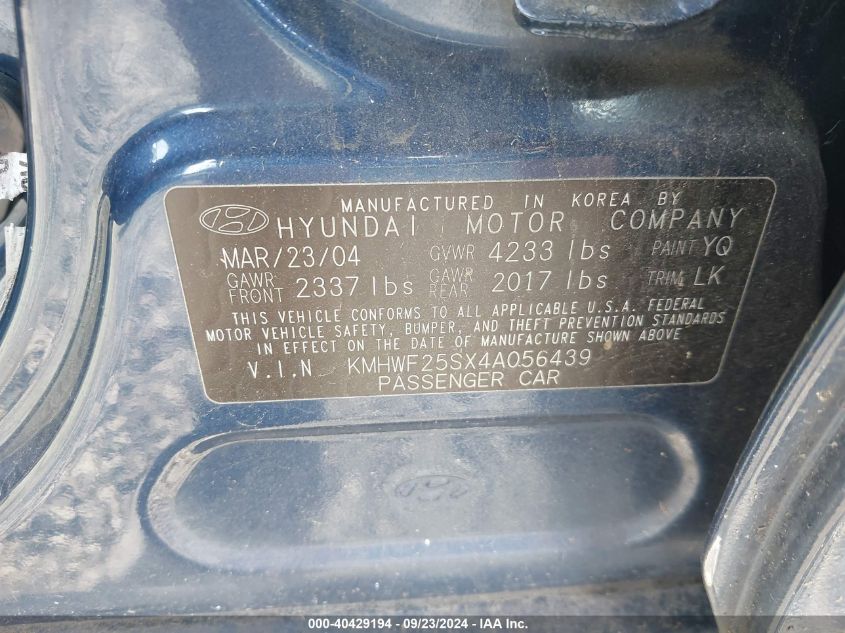 KMHWF25SX4A056439 2004 Hyundai Sonata