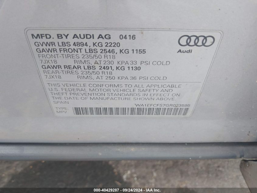 WA1EFCFS7GR023595 2016 Audi Q3 2.0T Premium Plus