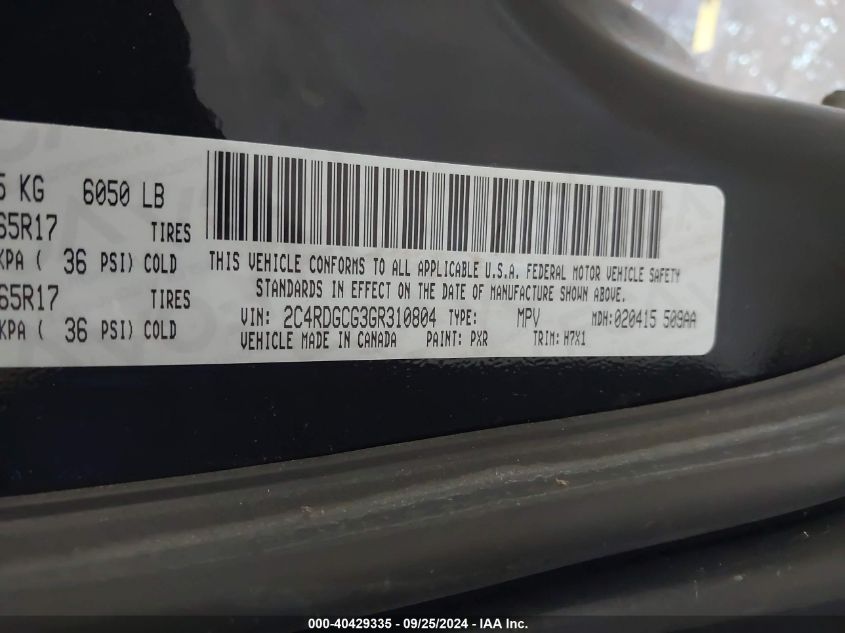 2C4RDGCG3GR310804 2016 Dodge Grand Caravan Sxt