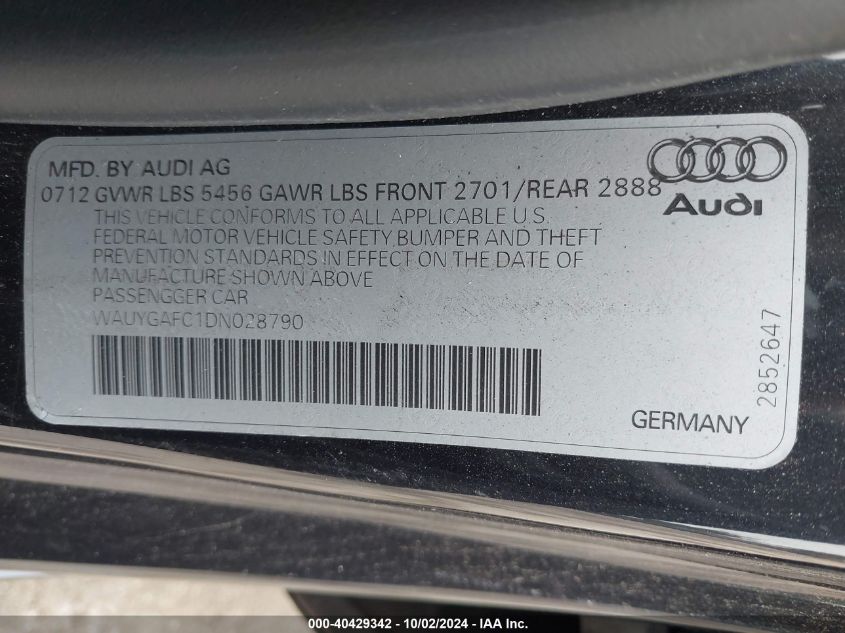 WAUYGAFC1DN028790 2013 Audi A7 3.0T Premium