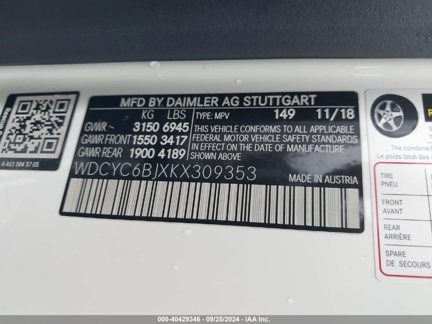 WDCYC6BJXKX309353 2019 Mercedes-Benz G 550 4Matic