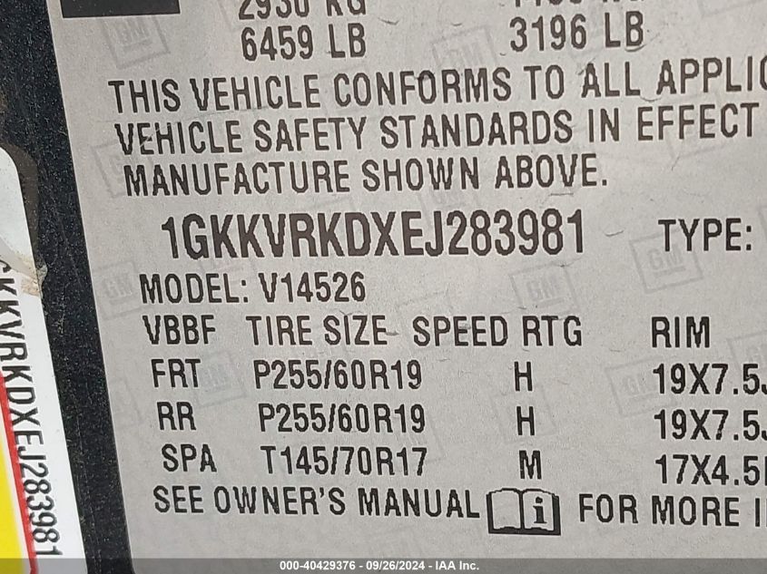 1GKKVRKDXEJ283981 2014 GMC Acadia Slt-1