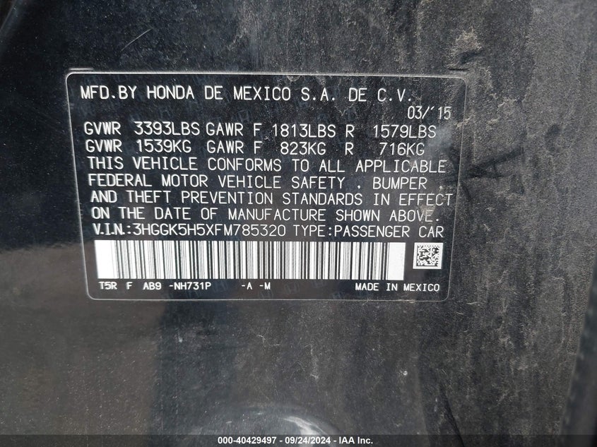 2015 HONDA FIT LX - 3HGGK5H5XFM785320