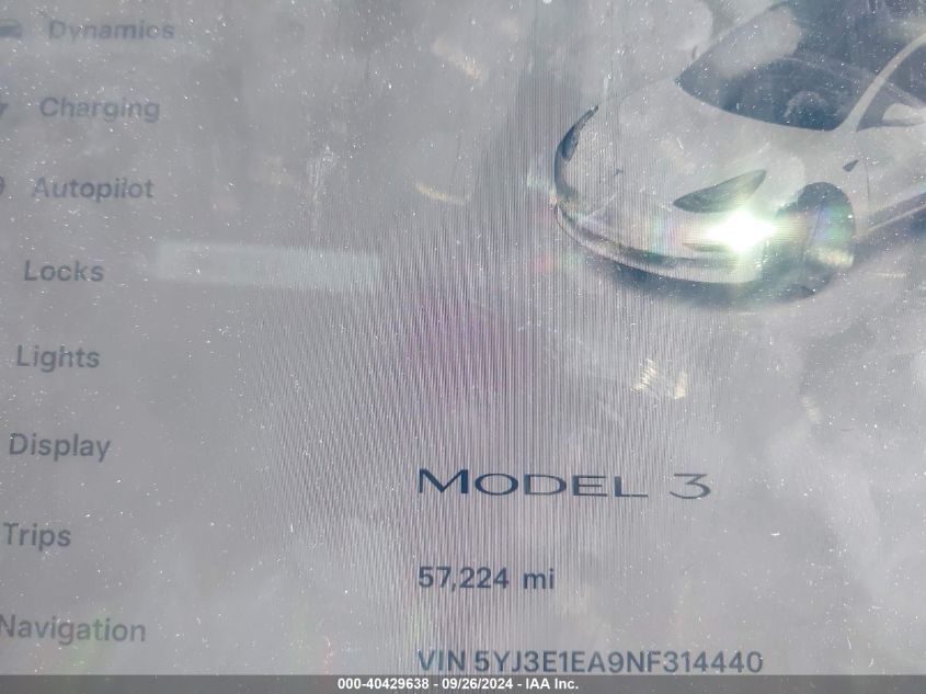 2022 Tesla Model 3 VIN: 5YJ3E1EA9NF314440 Lot: 40429638