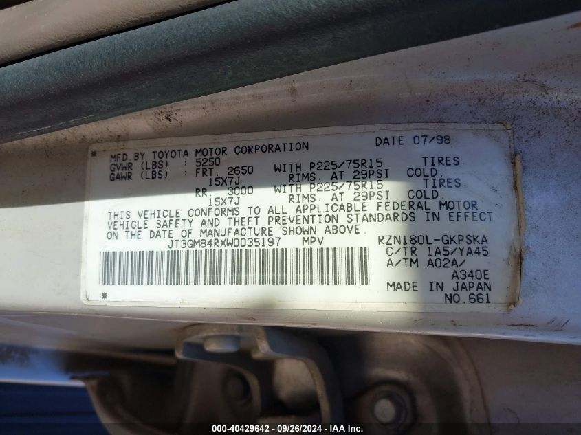 JT3GM84RXW0035197 1998 Toyota 4Runner
