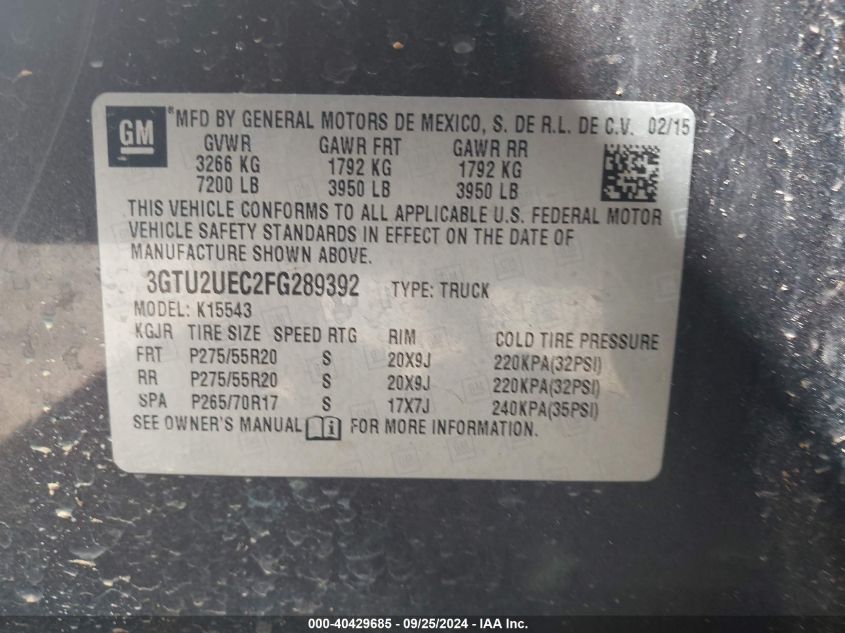 3GTU2UEC2FG289392 2015 GMC Sierra 1500 Sle