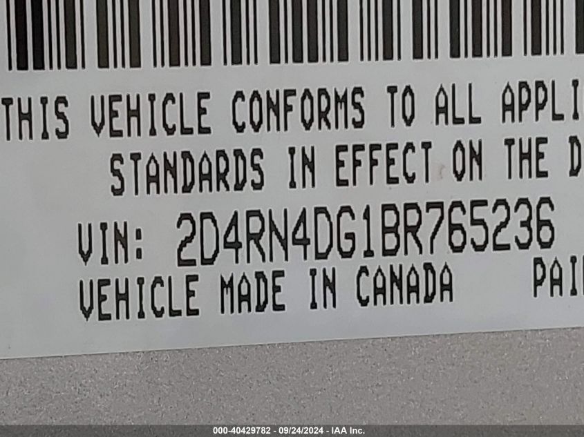 2D4RN4DG1BR765236 2011 Dodge Grand Caravan Express