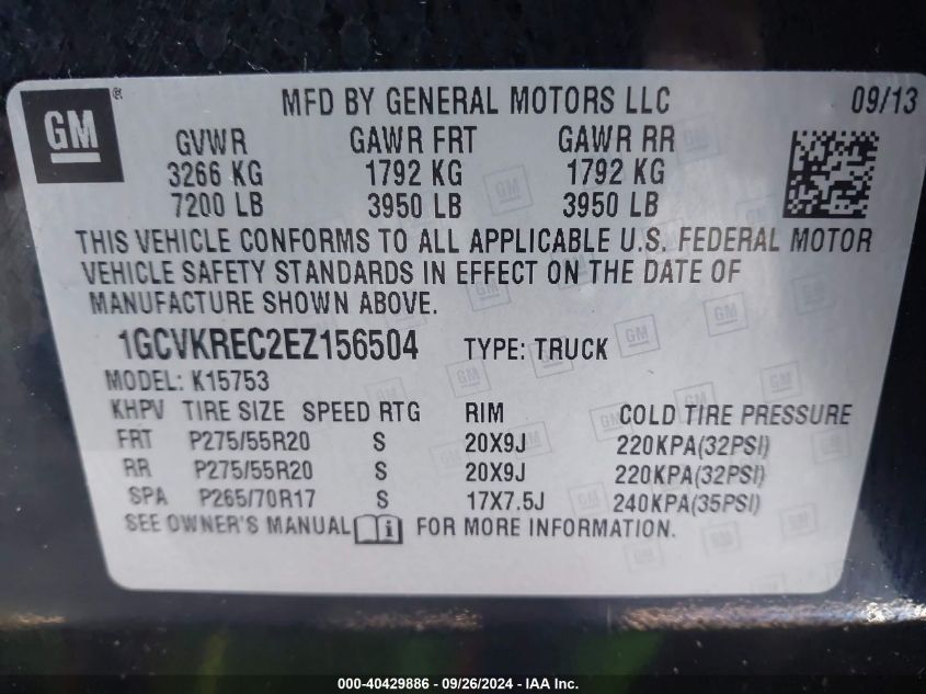 2014 Chevrolet Silverado 1500 1Lt VIN: 1GCVKREC2EZ156504 Lot: 40429886