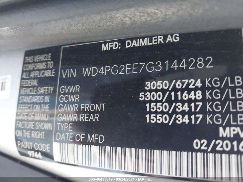 WD4PG2EE7G3144282 2016 Mercedes-Benz Metris