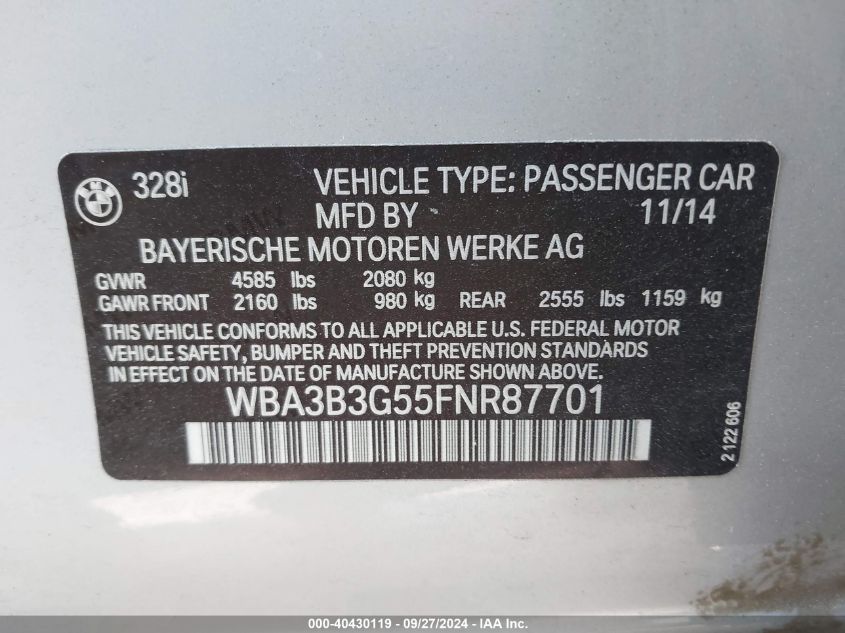 WBA3B3G55FNR87701 2015 BMW 328I xDrive