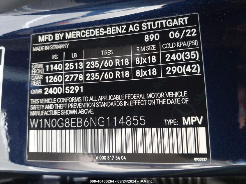 W1N0G8EB6NG114855 2022 Mercedes-Benz Glc 300 4Matic Suv