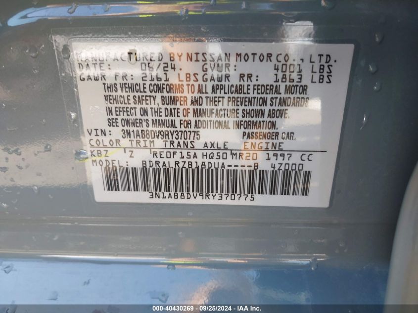 3N1AB8DV9RY370775 2024 Nissan Sentra Sr Xtronic Cvt