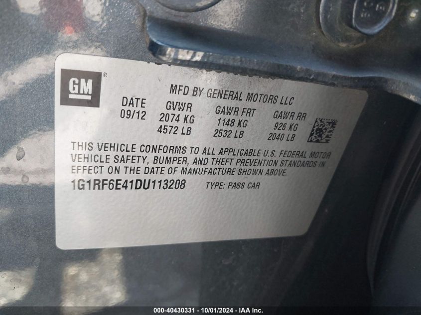 1G1RF6E41DU113208 2013 Chevrolet Volt