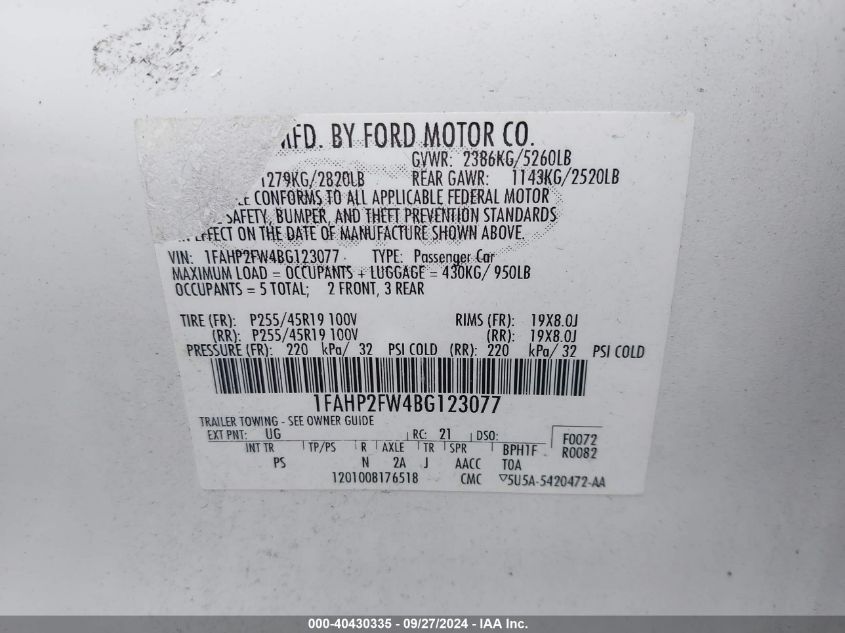 1FAHP2FW4BG123077 2011 Ford Taurus Limited